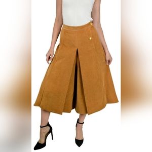 NWT $1290 Adam Lippes corduroy front pleat midi skort